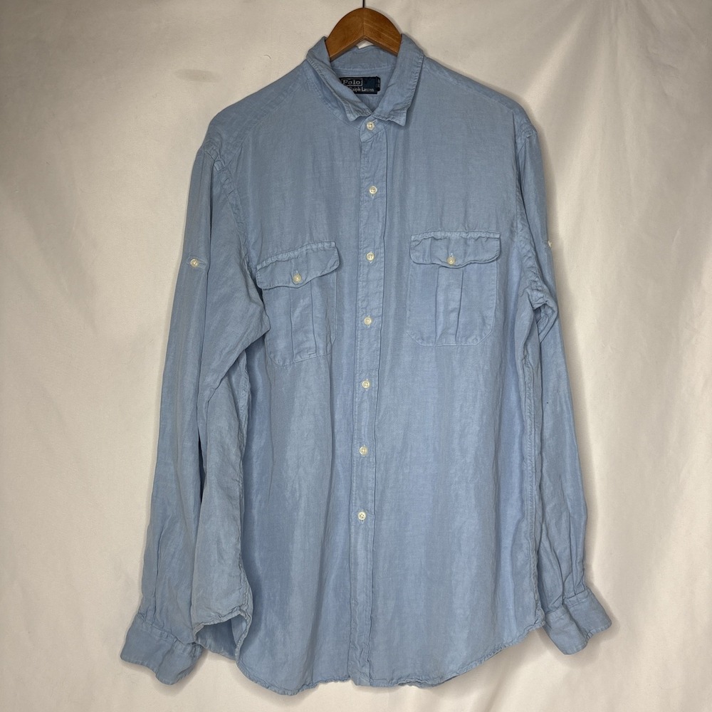 Vtg Polo Ralph Lauren Men's XL Linen Silk Utility Lt Blue No Pony Quiet Luxury